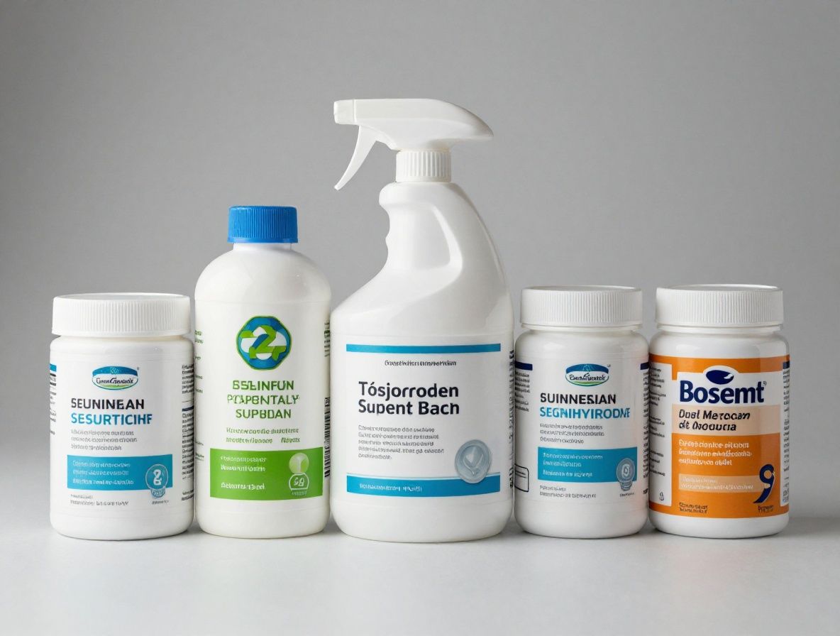 Rozmyte zdjęcie różnych pojemników z suplementami na białym tle, symbolizujące różnorodność dostępnych produktów